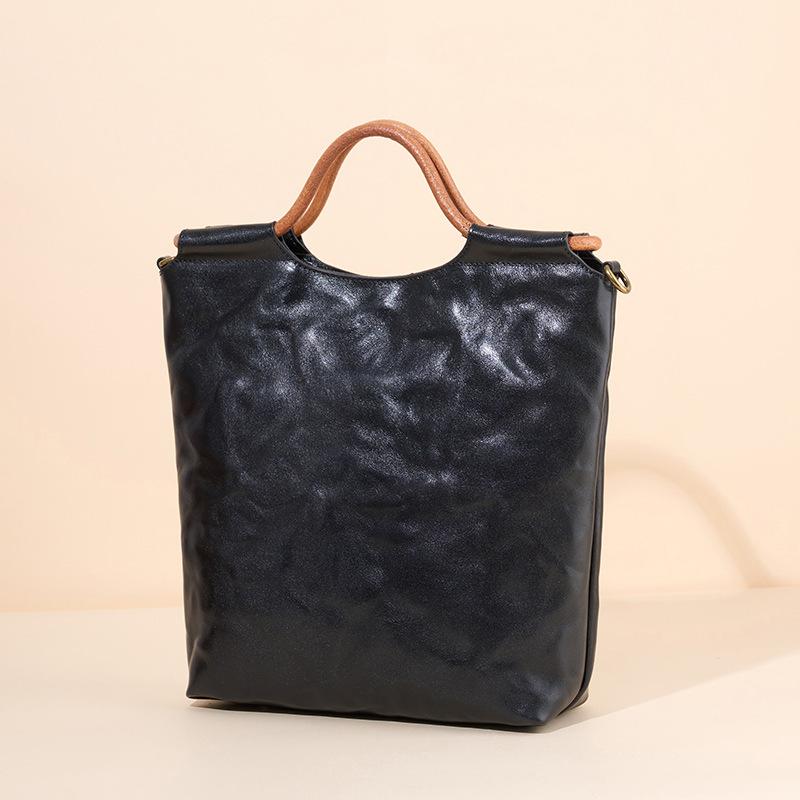 Cross-border leather whole tree paste hand scratching tannin real vegetable tanned cowhide tote bag handbag women's shoulder messenger bag bag