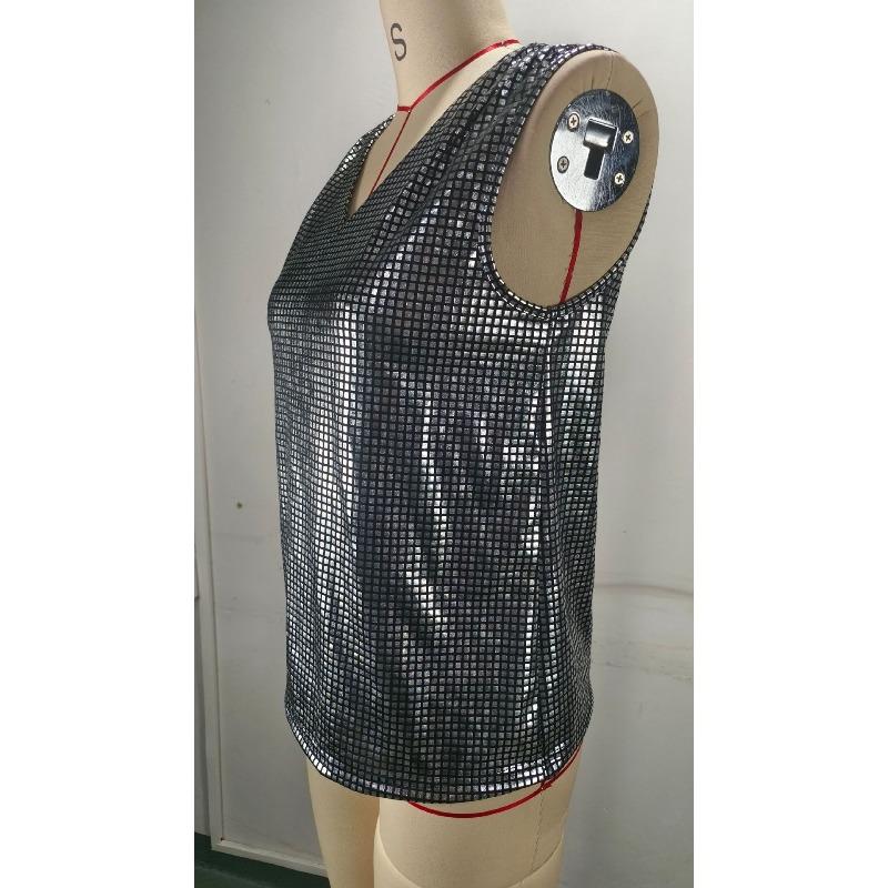 Summer new silver V-neck vest women's casual breathable sleeveless top