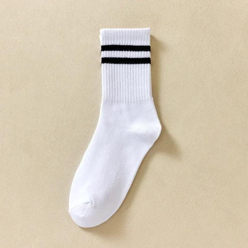 Simple Cotton Socks Women Autumn Winter Soft Breathable Stripe Solid Black White Sport Middle Tube Sock Deodorant Sox