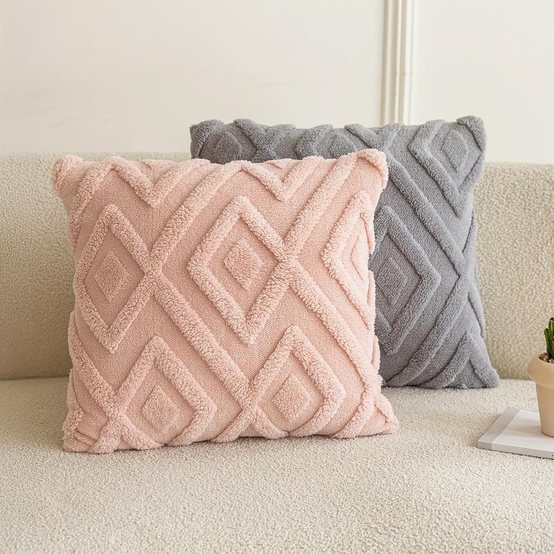 1PC Pillowcase Soft Single-Sided Pattern Plush Plump Material Elegant Geometric Diamond Jacquard Pattern Minimalist Style 45x45cm