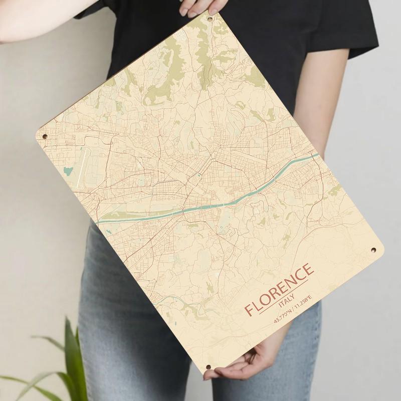 

Florence Italy Vintage Map Metal Wall Art Decorative Hanging Home Decoration for Living Room Office 20x30cm（7.8x11.8inch）