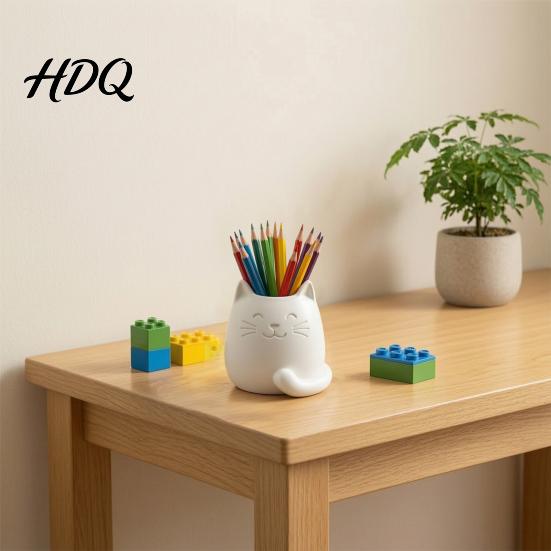 Odorless Pen Container Holder Cartoon Cat Shape Desk Organizer Smooth Surface Decorative