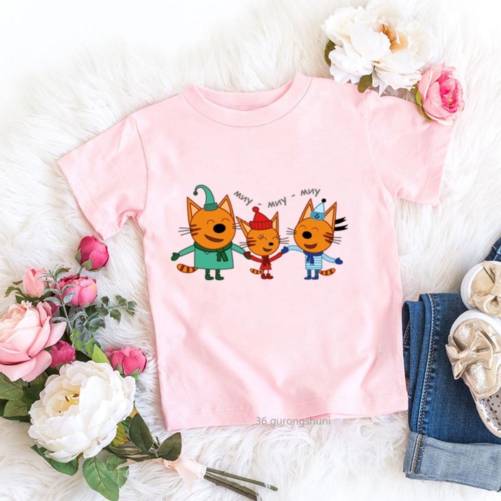 Tres Gatitos Dibujos Animados Ropa para Niños Camiseta para Niñas/Niños Linda Harajuku Camiseta Infantil Tops Verano Camiseta Casual Ropa para Niños Pequeños