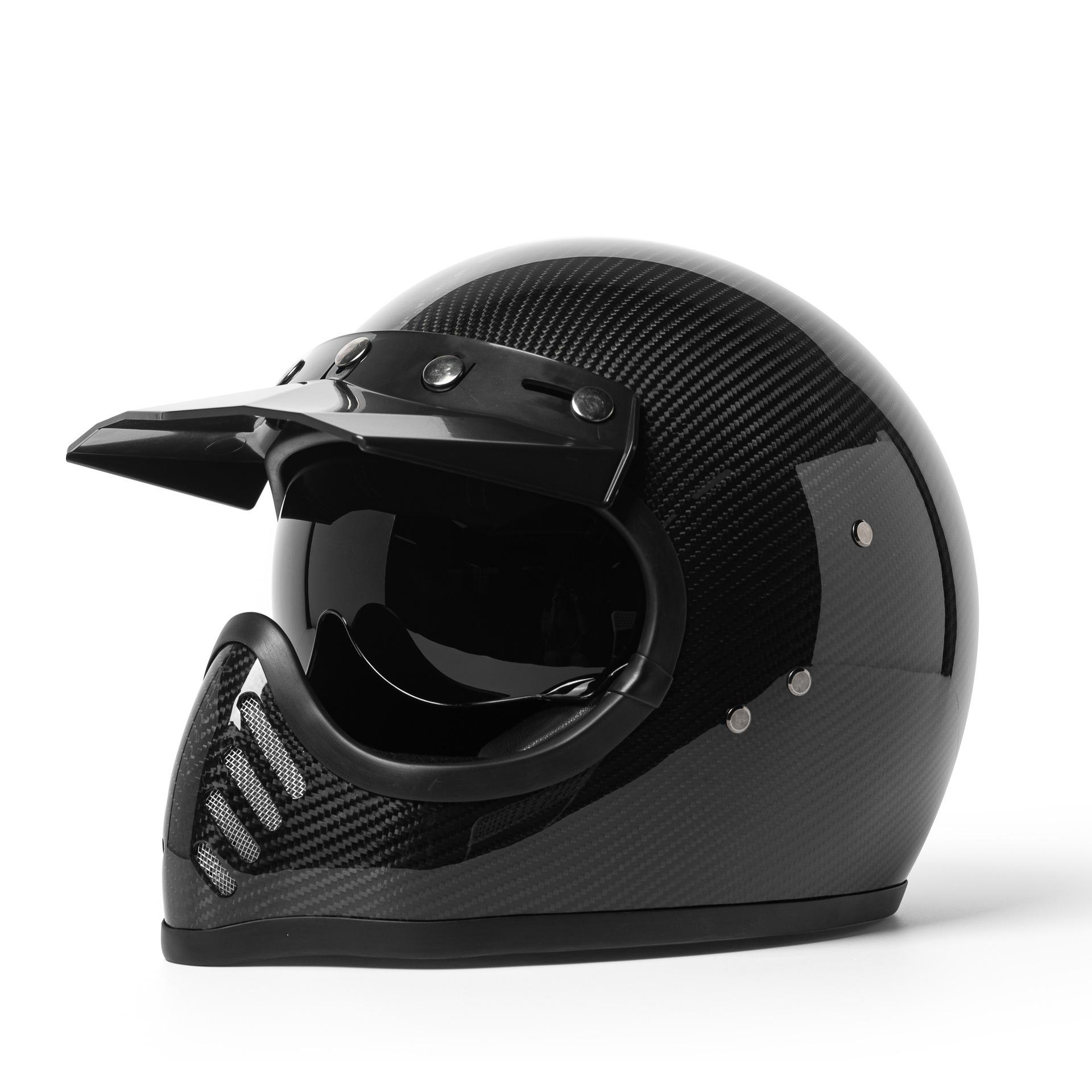 

12K Carbon Fiber Retro Full-Face Helmet - Lightweight Off-Road Design for All Seasons, Men & Women Size L