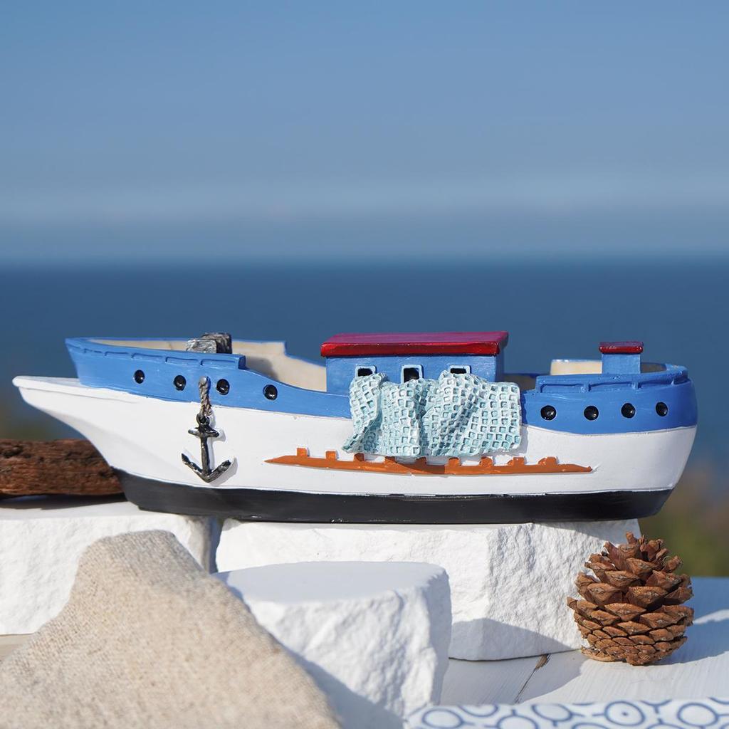 Painted Resin Small Boat Ornament for Home or Children's Room Decor, Seaside Travel Souvenir