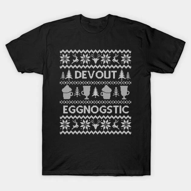 Ugly Christmas Sweater Devout Eggnostic Eggnog Made in Australia T-Shirt S