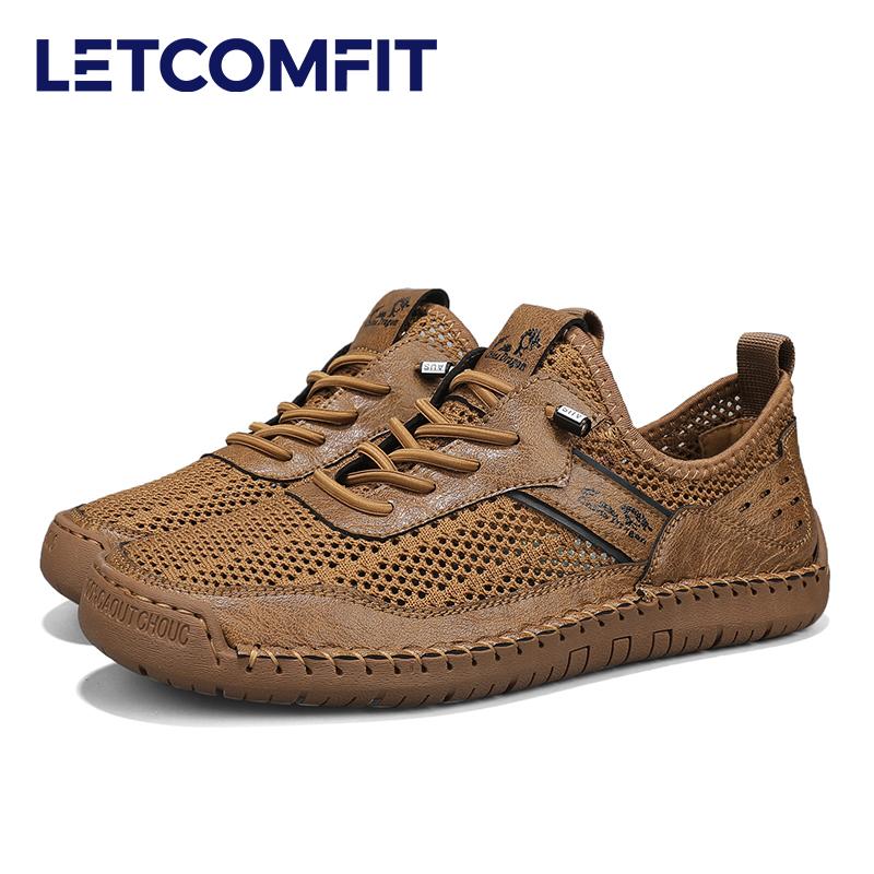 LETCOMFIT Summer Men's Mesh Shoes Fashion Soft Male Sport Sandals Outdoor Breathable Anti Slip Travel Hiking Sandals Size 46