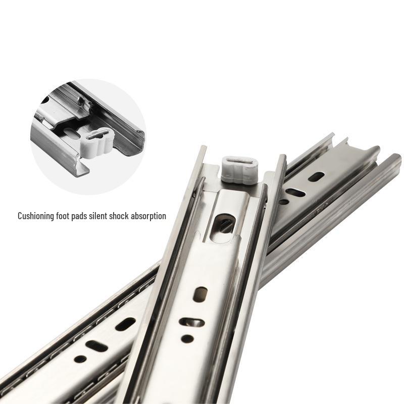 Thickened Stainless Steel Drawer Slides with Three-Section Silent Rails and Buffer Damping