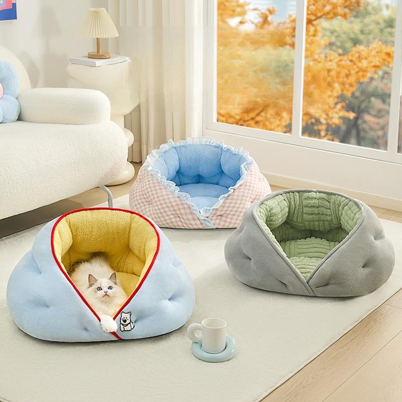 Winter Cat Dog Bed Keep Warm Semi-enclosed Kitten Sofa Bed Pet Kennel Pet House Four Seasons Sleeping Pad for Cats Small Dogs