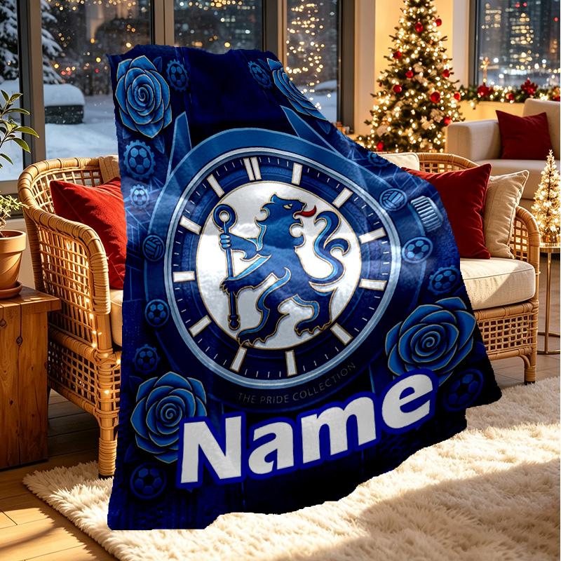 Custom Name Personalized Chelsea Football Club Print Blanket, Home Decor, Bedroom, Sofa, Camping, Couch, Gifts for Birthday Christmas