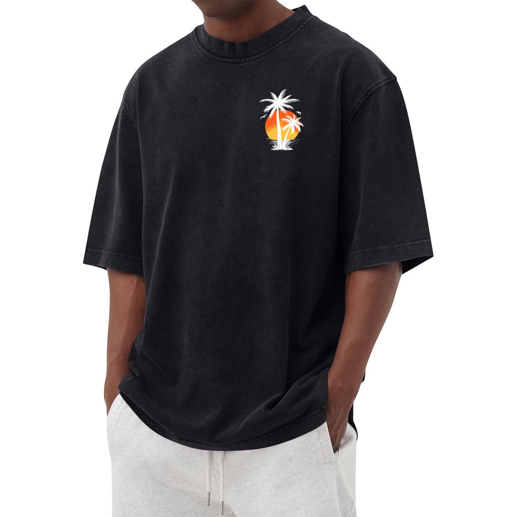 Men's Printed Round Neck T-Shirt Casual Sports Short-Sleeve Top