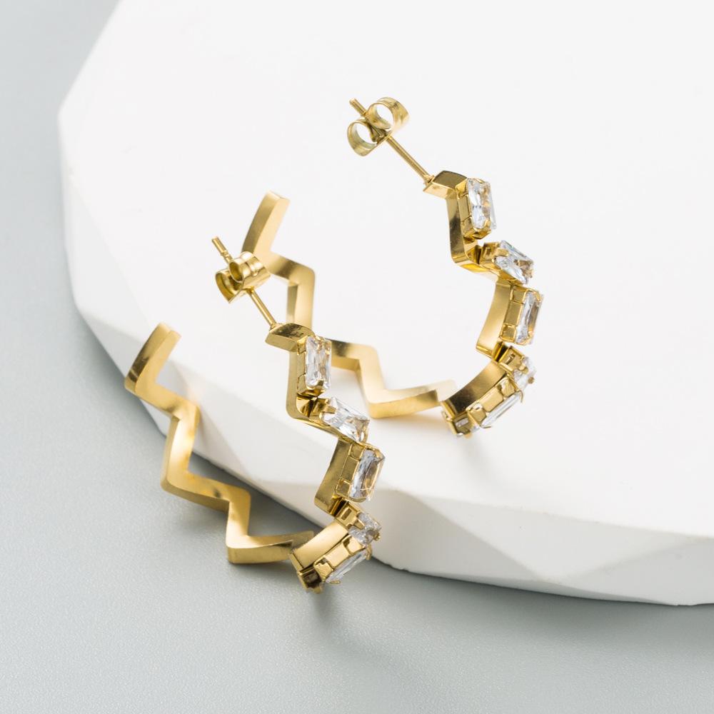 Women Simple C-shaped Eardrops Drop Earrings Titanium Steel Geometric Type Crystal Colorfull