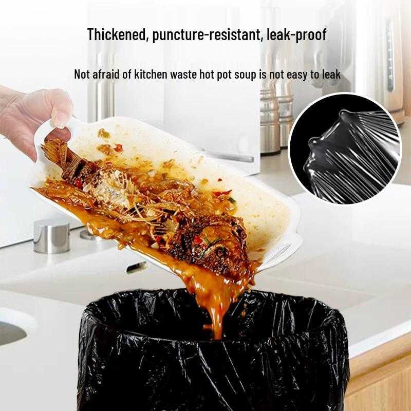 Black No-Tear Drawstring Garbage Bags with Handles, Thickened Leak-Proof Material, Bottom Pull-Out, Pack of 50 for Home Use.