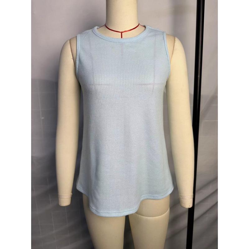 Sommer Damen Weste Rundhals Weiche Waffelstrickweste Lockeres Tanktop