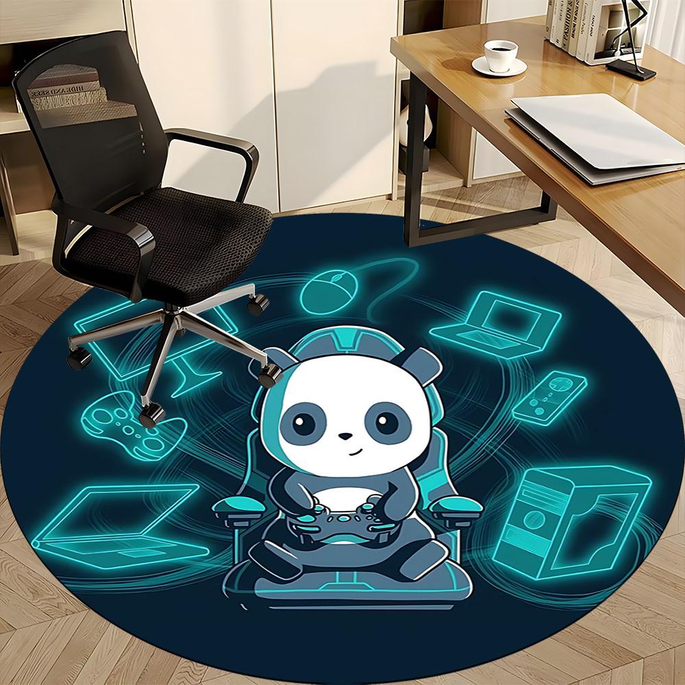 1pc Gamer Panda Office Round Area Rug, Indoor Mat Suitable For Office, Under Office Chairs Bedroom Living Room Home Decor, Room Deco, 066