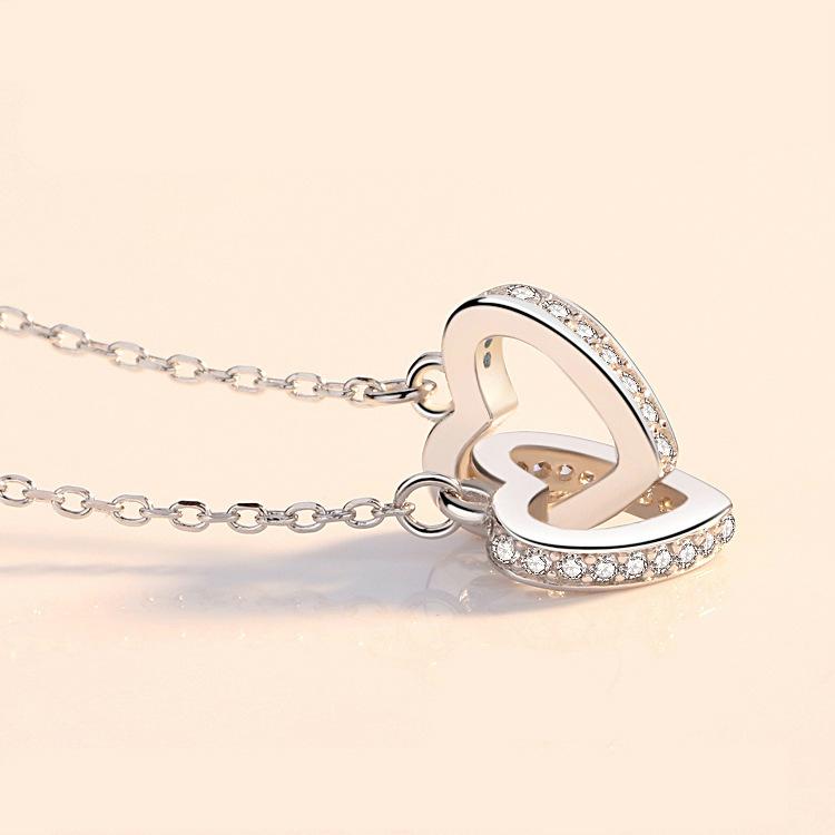 Double Love Necklace Female Simple Heart To Heart Matching Pendant Student Mori Collar Chain Neck Neck Chain