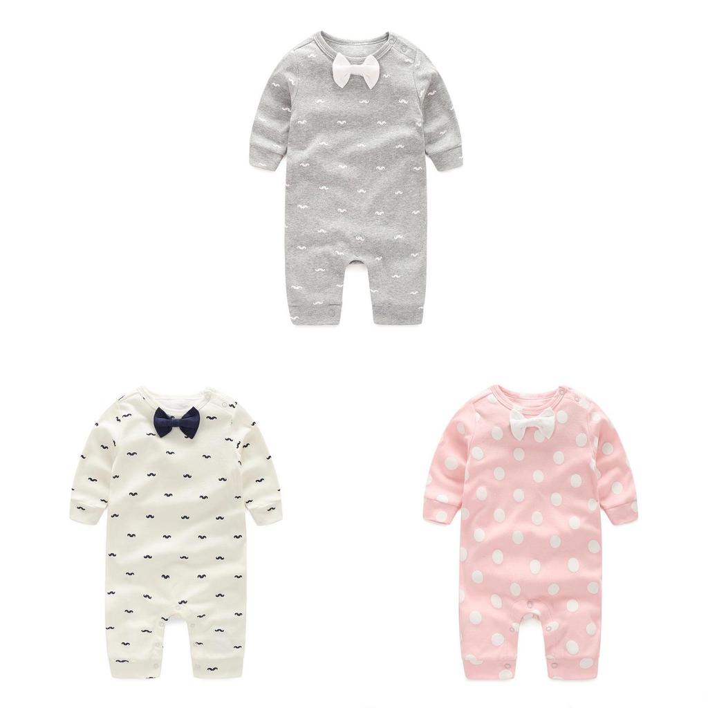 Baby Long Sleeve Cotton Romper With Bow For Toddler Crawling And Play