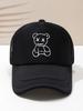 Unisex Black Mesh Trucker Hat With White Line Bear Design Casual Adjustable Baseball Cap