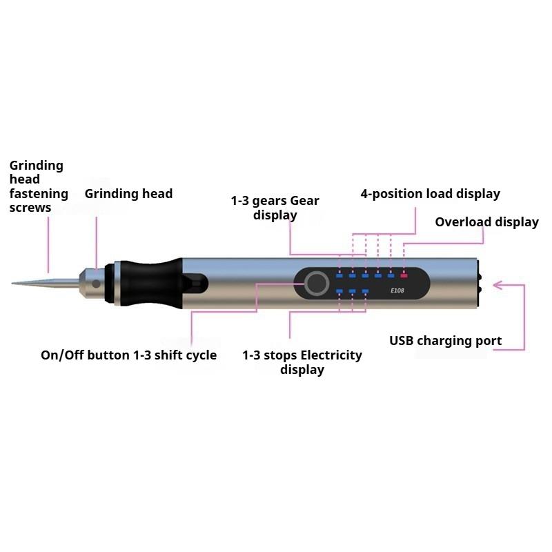 USB Power Engraving Pen Electric Nail File & Polisher DIY Cutting Machine with Three-Speed Adjustment