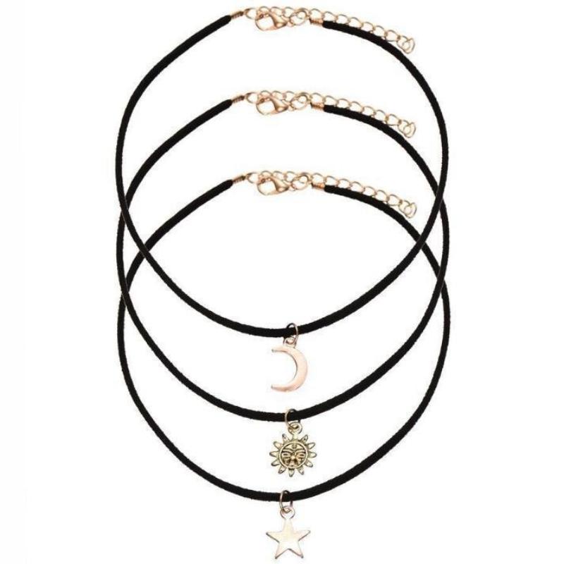 Wszechstronny wielowarstwowy naszyjnik z polaru gwiazda księżyc słońce krótki naszyjnik do swetra naszyjnik damski