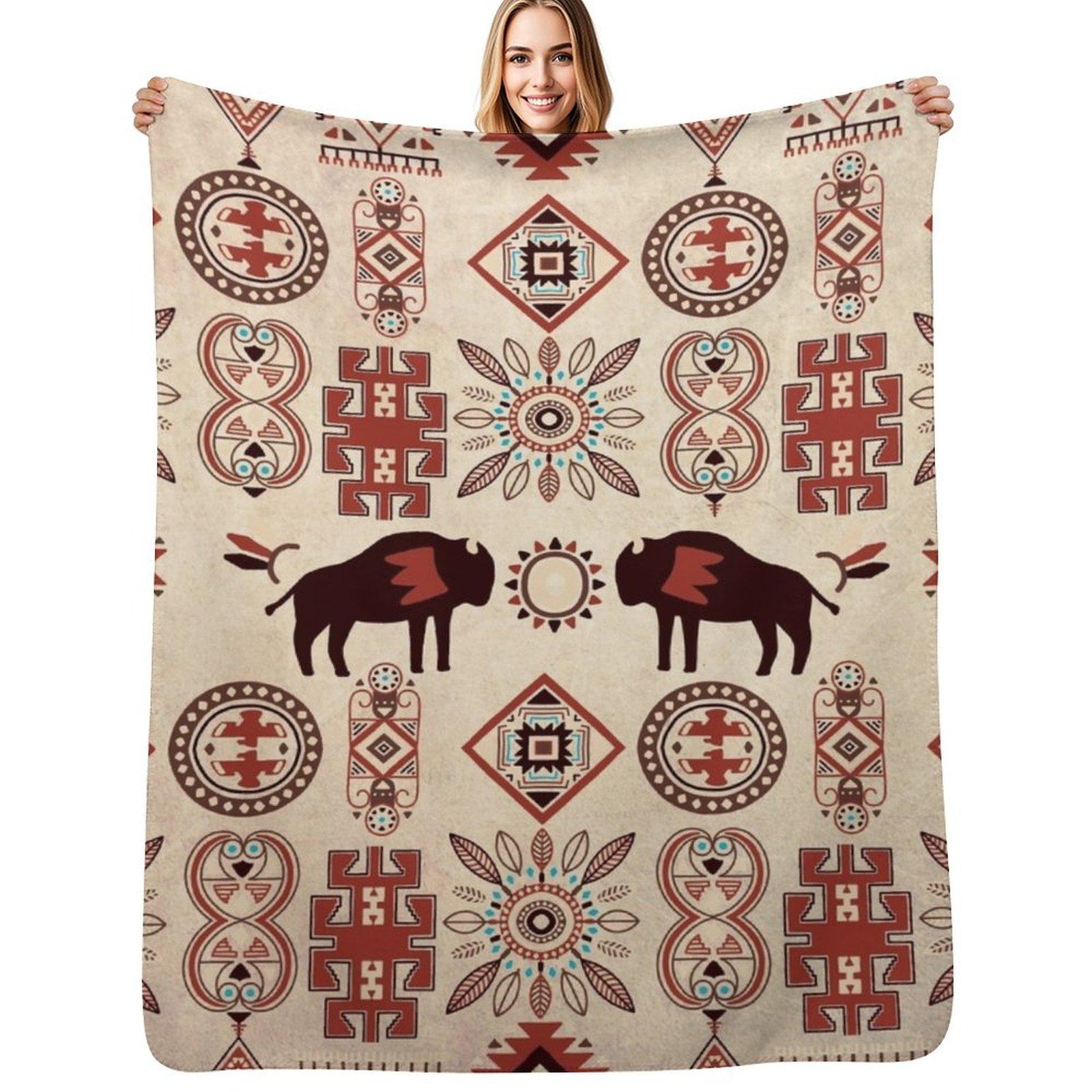 American native bison Throw Blanket Fluffy Cozy Throw Blanket for Home Decor Size: 75*100cm, Weight: 230 GSM