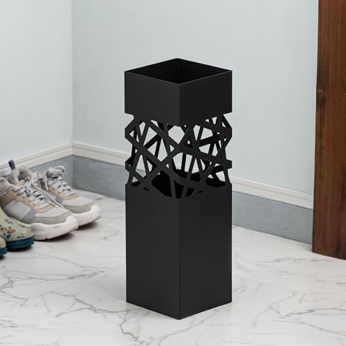 Azumaya-kk Umbrella Stand, Black, Steel, Removable Water Tray, Approx. W15.5 X D15.5 X H49cm, Slim, Square, for Entryways, LFS-186BK