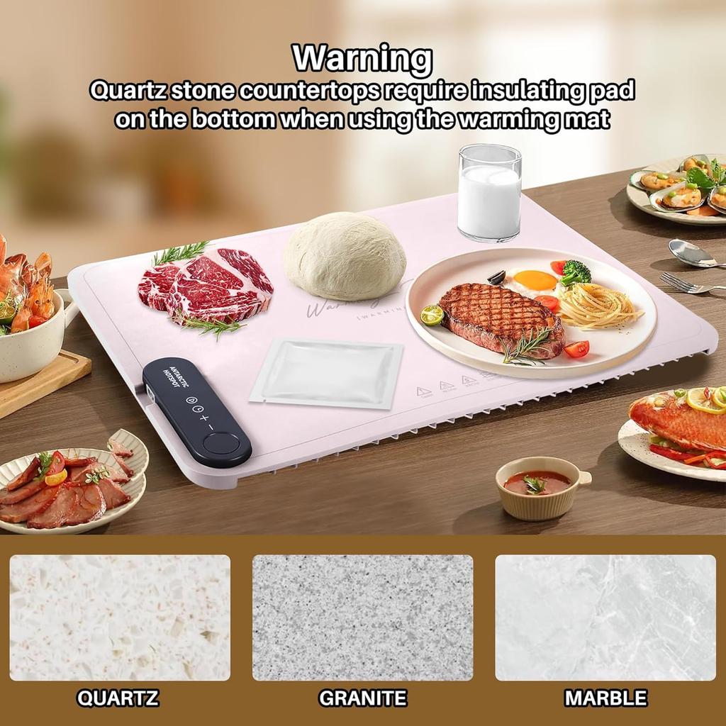 Revolutionary Rollable Full-Surface Heating Mat, Portable Electric Silicone Heater for Food Parties, Buffets, and Everyday Use, Keeps Food Warm (Pink)