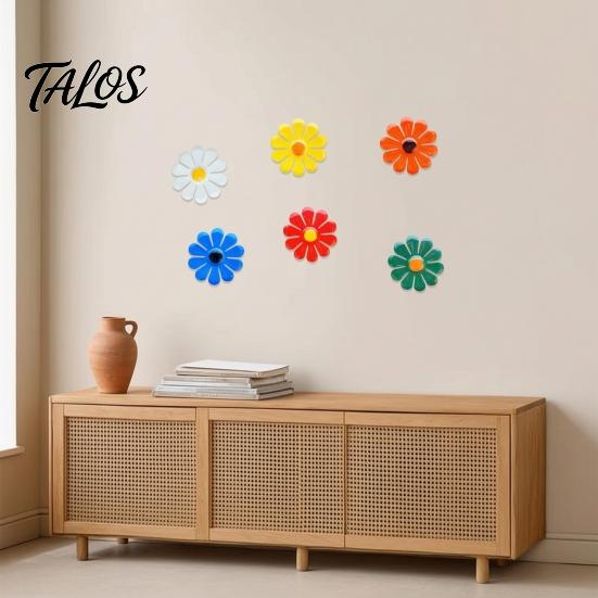 Rust-resistant Outdoor Decor 6Pcs Metal Flowers Wall Decor, Flower Sunflower Ornament Art, Iron Hanging Decoration Garden for Outside Indoor