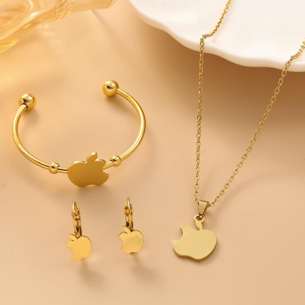 Stainless Steel Jewelry Set: Exquisite European & American Style Bracelet, Earrings, and Necklace