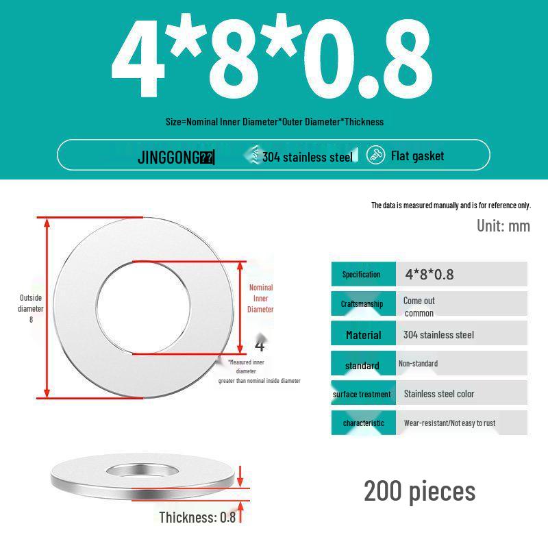 Zesílená plochá podložka/distanční kroužek z nerezové oceli 304 M4 M5 M6 M8
