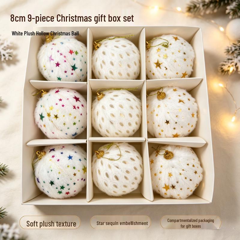 Fluffy Christmas Tree Ornament Set - Festive Ball Pendant Decorations