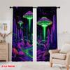 2D flat printing 2pcs Curtain Glow in the Dark Space Galaxy Alien Wall Protecting Privacy Party Decorations Use for Holiday Home