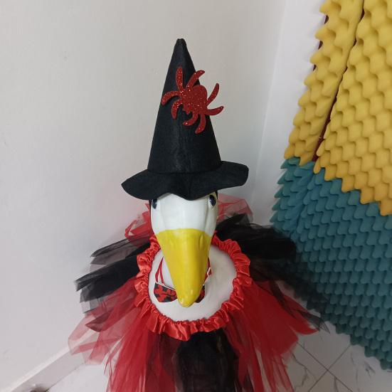 Witch Porch Goose Outfits Outdoor Halloween Goose Clothes with Witch Hat Tutu Skirt Bowtie for 23" High Cement Goose Statue Lawn Garden Decor