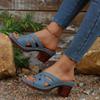 Fashion Elegant Round Toe Cross Tie Straps Slippers Women 2025 Summer Square High Heels Shoes Women Vintage Blue Daily Shoes