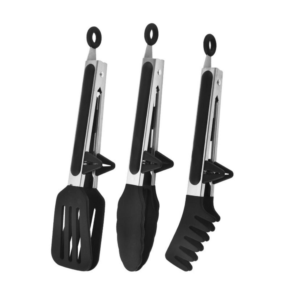 

Household Food Tong Set with Bracket Spatula Silicone Baking Bread Clip Food Clip Non-Slip Pan Barbecue Clip Kitchen Accessories чёрный