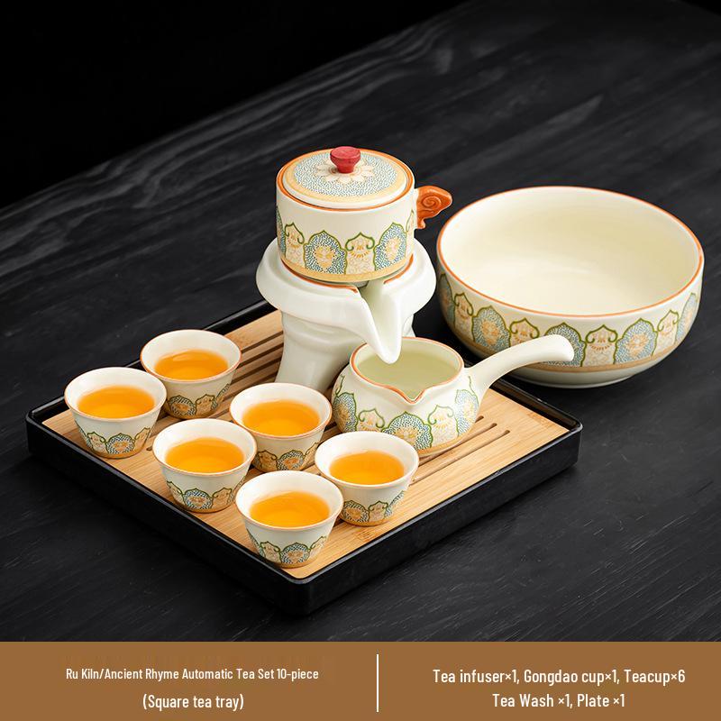 High-End 2025 Automatisches Kung Fu Tee-Set: Ru-Brennofen Teekanne & Teetassen - Luxuriöser Keramik Fauler Teebereiter