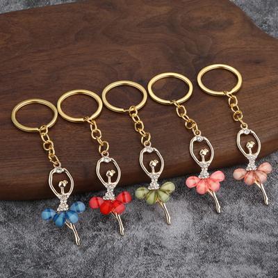 2Pcs Ballerina Keychain Pendant Lightweight Metal Rhinestone Keychain Portable Elegant Bag Charms Keychain Accessories for Everyday Use