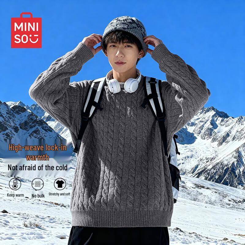 

MINISO Men s Cable Knit Round Neck Sweater XL