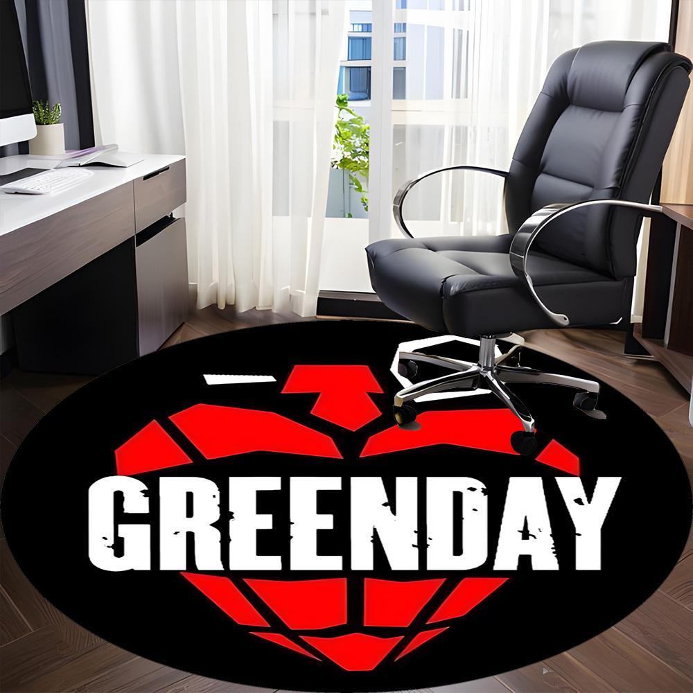 1 Stück Greenday Band Logo Büro Runder Teppich - Perfekt für Büro oder Arbeitszimmer Dekoration, Maschinenwaschbar, Rutschfeste Rückseite, Dekorativer Bodenläufer