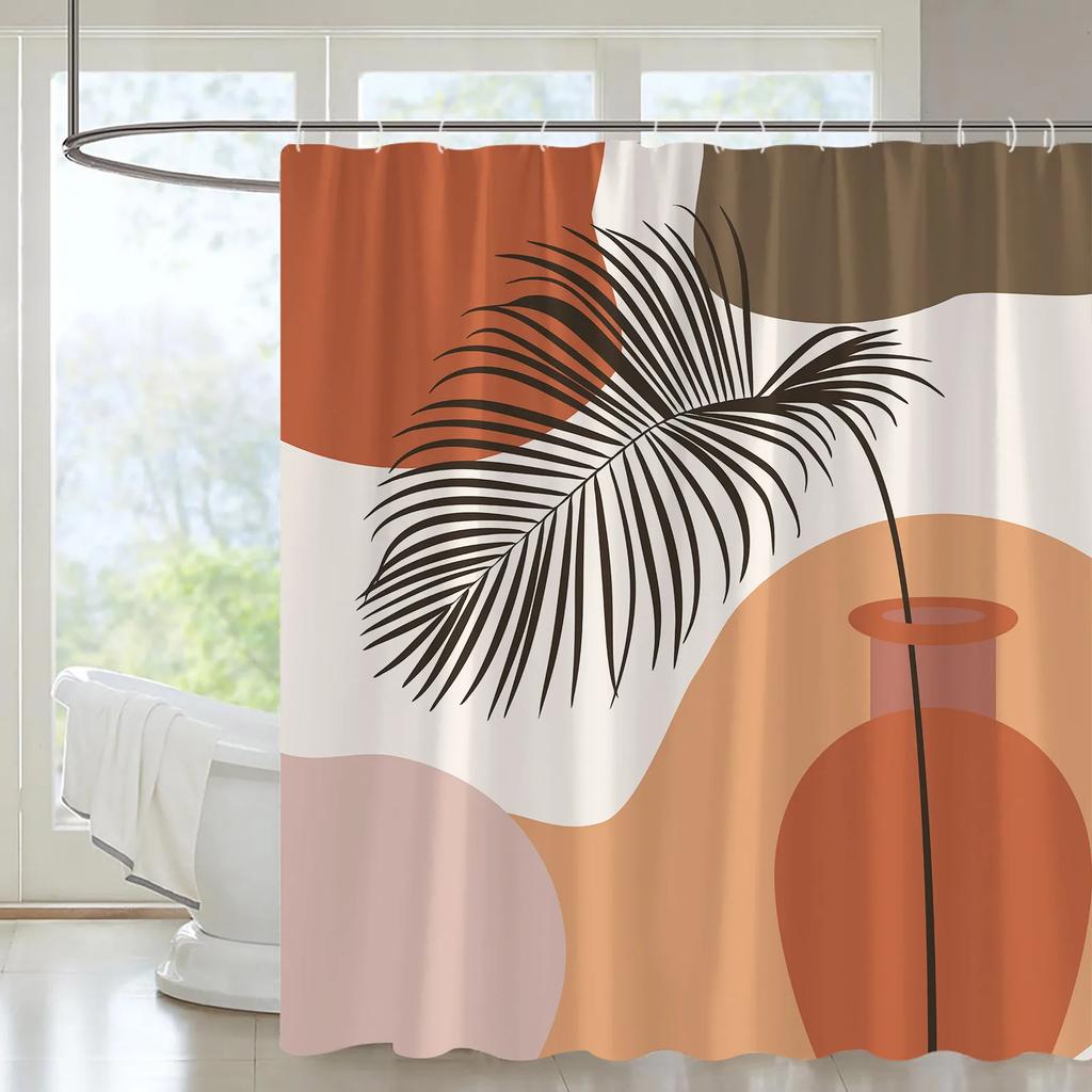 Abstract Geometric Shower Curtain Creative Line Graphics Red Lattice Fabric Printing Bathroom Accessories Bathroom Curtains Set