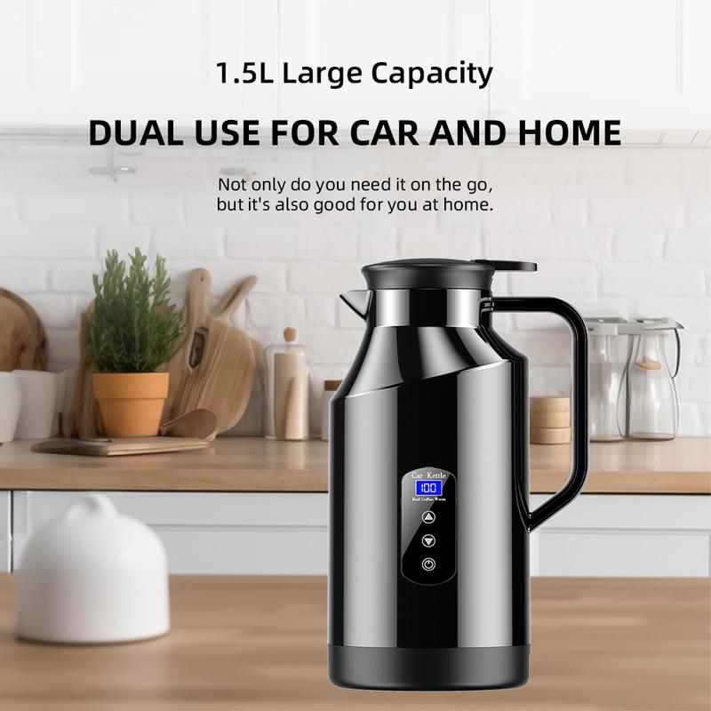 1500mlCar Electric Heater Kettle 12V24V Fast Boiling Water Display Touch Screen Temperature Control Thermal Mug Travel Essential
