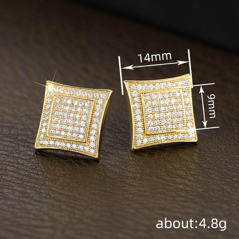 Huitan Fashion Women Stud Earrings Gold Color Inlaid Bright Cubic Zirconia Charming Party Daily Accessories Versatile Jewelry