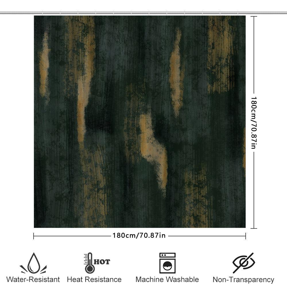 Green And Golden Abstract Pattern Waterproof Bathroom Shower Curtain, Durable Fabric With Hooks For Easy Installation Perfect Ad