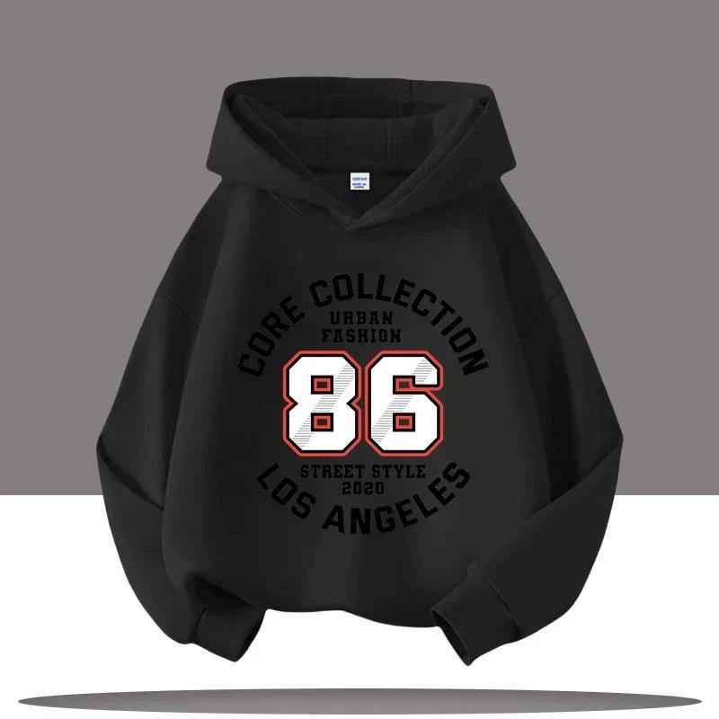 New Autumn Winter Retro Digital Cartoon Letter Printed Children's Hooded Sweatshirt Boy Girl Pullover Casual Fashion Kid Hoodie