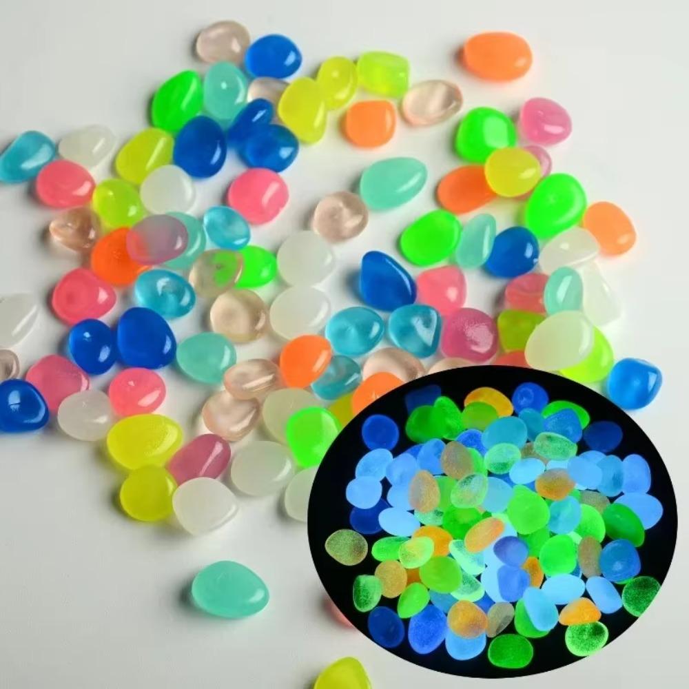 500Pcs Glow Fish Tank Luminous Stones Colorful Flowerpot Decorative Stone Garden Pebble  Night