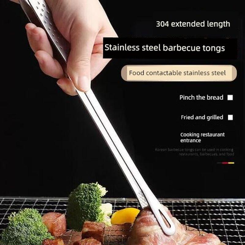 Baijie 304 Stainless Steel Tongs Food Tongs Steak Tongs Barbecue Tongs Kitchen Tongs Long Single Tongs 304 Stainless Steel Food Tongs - Extended Length