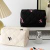 Pretty Bow Design Floral Makeup Bag Large Capacity Portable Cosmetic Storage Bag Cotton Makeup Wash Bag Cosmetic Organizer Pouch