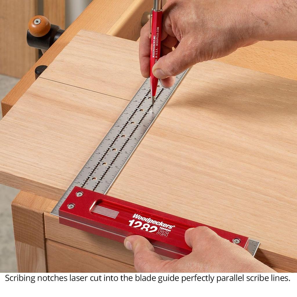 Woodpeckers Precision Woodworking Stainless Made In the Features Pack Metric Shoulder Scribe Square, 150mm, Steel, USA, Square, Self-Standing, Lip,