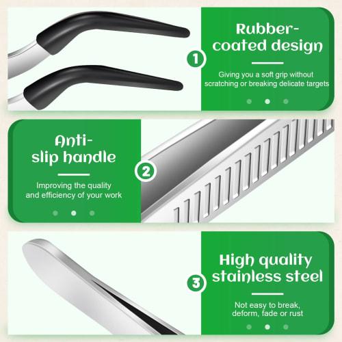 Limnyves 3-Piece Rubber-Tipped Tweezers, PVC-Coated Tweezers Set, Rubber Straight and Flat Tip Tweezers, Black
