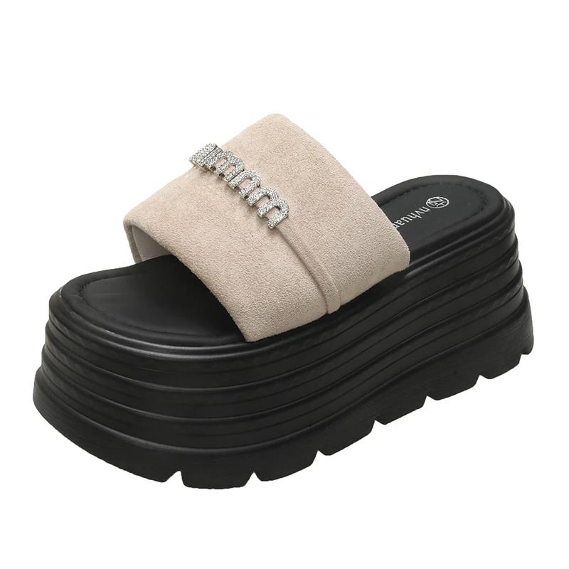 Fashion 8CM Summer Beach Sandals New 2025 Women Wedge Heels Slippers Ladies High Platform Chunky Slides Woman Outdoor Casual Flip Flop